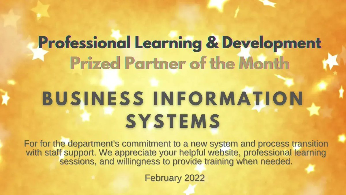 KleinProfLearn's tweet photo. 🎉Congrats to the Professional Learning &amp; Development Prized Partner of the Month! 🏆We want to thank the Business Information Systems dept for providing professional learning sessions and resources to support staff in using a new system and process. Thank U! #KleinFamily https://t.co/DPw37EBMLv