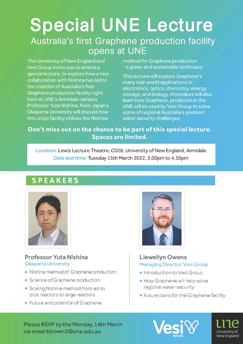 TrevorBrown1's tweet photo. Special UNE Lecture: "Australia's first graphene oxide production facility." @sst_une #unescience #unechemistry https://t.co/DNvznj5c7M