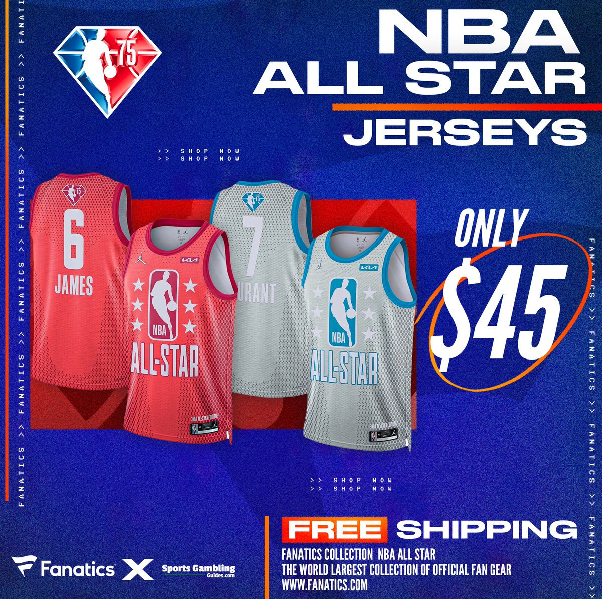 NBA ALL STAR JERSEYS, <a href="/Fanatics/">Fanatics</a>, $45 TODAY ONLY! 🏀

📈 KD, Embiid, Curry, and more jerseys only $45 using this FREE SHIPPING link: fanatics.93n6tx.net/AllStarSZN🏆

DEAL ENDS TONIGHT! 🤝