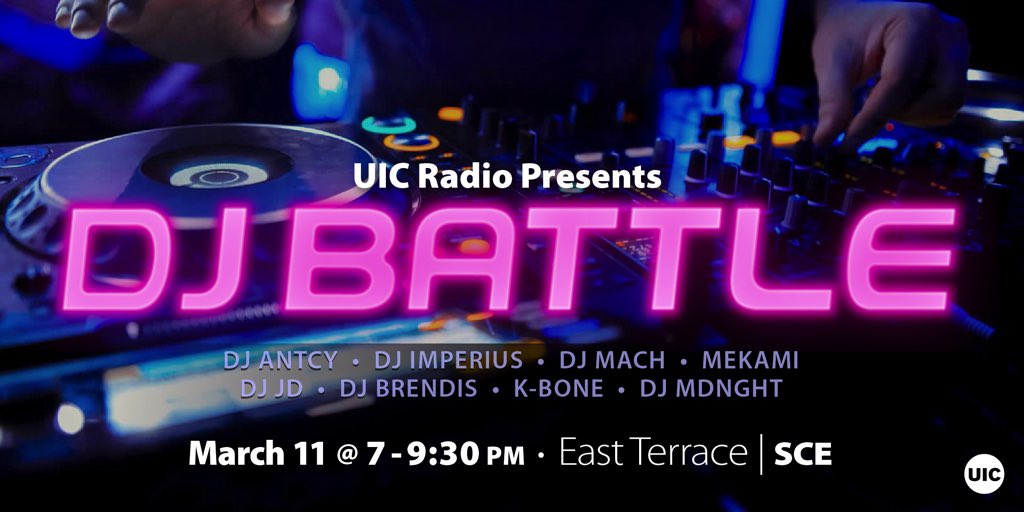 Who’s ready for this Friday’s DJ Battle? 🔥 Catch an early sneak peak at who will be opening at the next Spark! Check the following tweet for things to know beforehand:
#uicradio #thisisuic #djbattle #uic #collegeradio