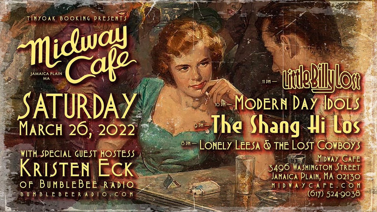 Saturday March 26th! Presented by Tiny Oak Booking:
Little Billy Lost, Modern Day Idols, Shang Hi Los, Lonely Leesa and the Lost Cowboys! Hosted by Kristen Eck of Bumblebee Radio!!  
This is gonna be one doozy of a rock show and you don’t wanna miss it!

facebook.com/events/s/littl…