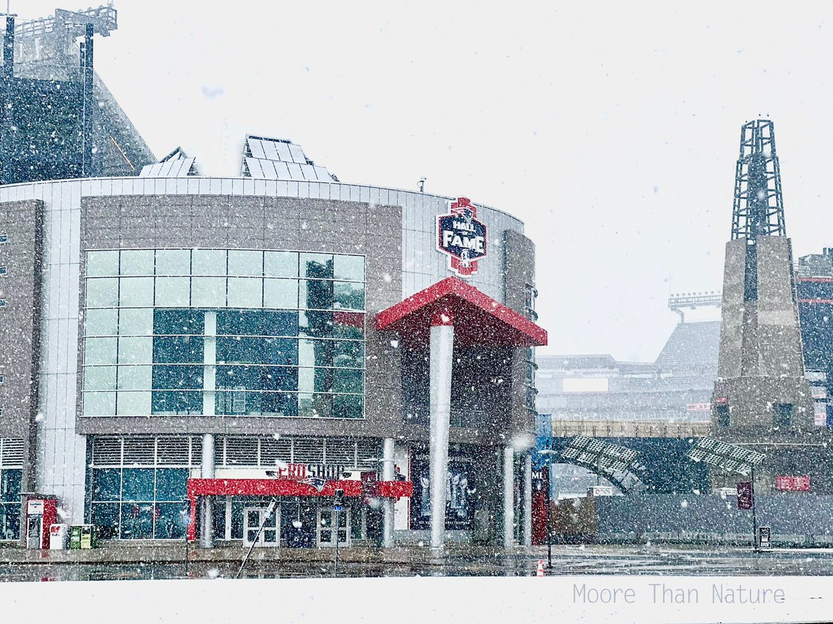 MooreThanNature's tweet photo. Patriots Hall of Fame, Pro Shop, and Gillette Stadium. This afternoon. 
#NewEngland #ThisisNewEngland #WinterStorm #spring2022 #PatriotsHall 
@GilletteStadium @wbz @Patriots @PatriotPlace @ericfisher @wbz @WCVB https://t.co/EamnleZQOs