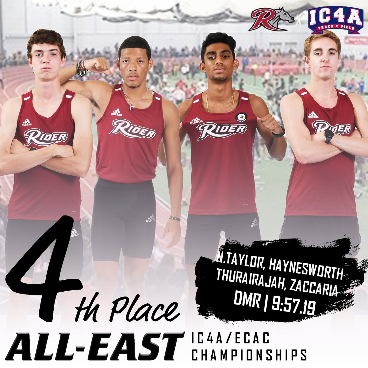 ALL EAST! <a href="/Noahtaylor_12/">Noah Taylor</a>, @HaynesworthIv, <a href="/_Gobi__/">Gobi Thurairajah</a> and @leozac12 earned All East honors at the IC4A Championships with their 4th place finish in the Distance Medley Relay with a time of 9:57.19! #GoBroncs

<a href="/RIDERATHLETICS/">Rider Athletics</a>