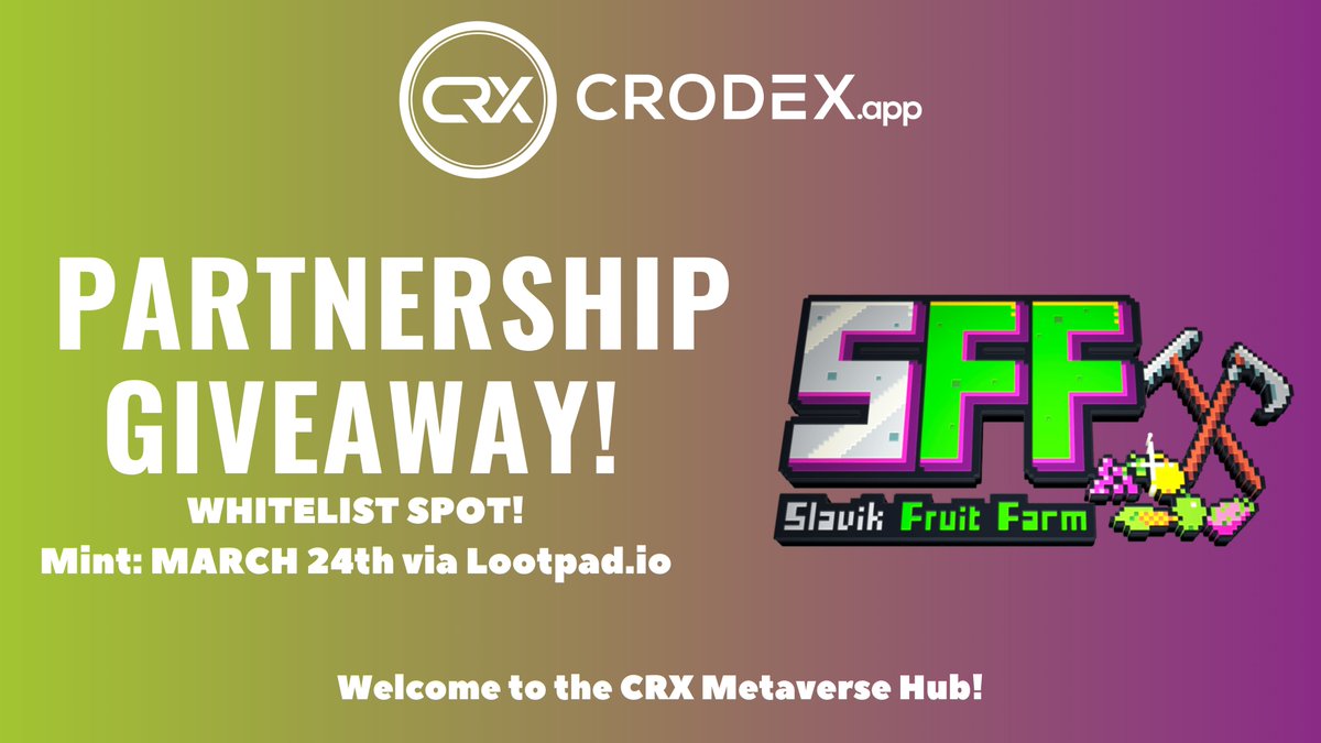 crodexapp's tweet photo. To celebrate our #NFTStaking partnership with @SlavikFruitFarm they are #givingaway whitelist spot in their upcoming #NFTdrop who join their Discord in 48 hrs! 🧑‍🌾

To enter:🍓
1️⃣Follow @crodexapp &amp; @SlavikFruitFarm
2️⃣RT &amp; Tag 3 friends
3️⃣Join Discord: https://t.co/Fh1yQaKgcD https://t.co/e4MgGXHVcS