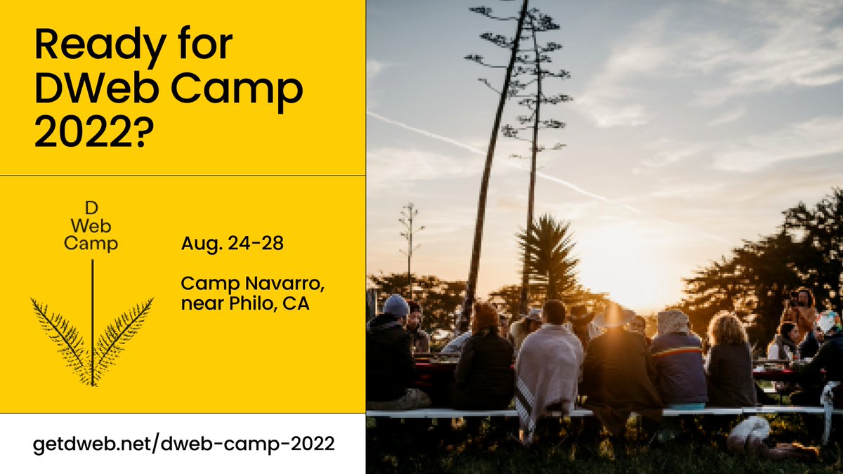 GETDWeb's tweet photo. SAVE THE DATE: DWeb Camp is coming! Aug 24-28 at Camp Navarro, near Philo, CA on the Mendocino Coast.
Sign up for Tix Updates: https://t.co/WQhizzf0Kt https://t.co/gBya0xsah4