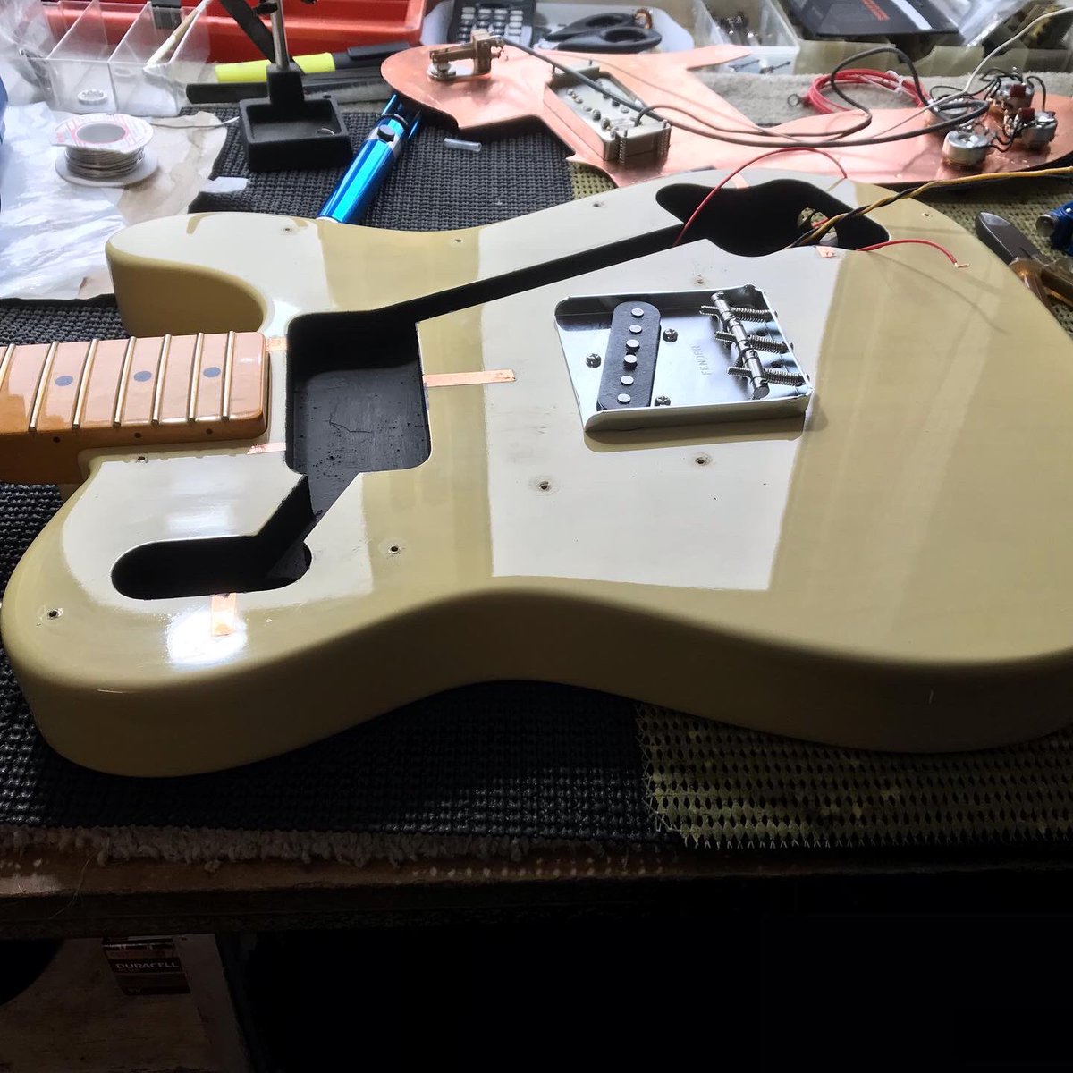 ABGuitartech's tweet photo. A rather lovely looking Fender American Original Tele Custom in for shielding to cure some quite lairy buzzing! Now ready to be put through it’s paces. Cheers to Greg. 

#fender #fendertelecaster #fendertele #tele #telecustom #telecaster #telecastercustom #guitartech https://t.co/Ogy3LuryH2