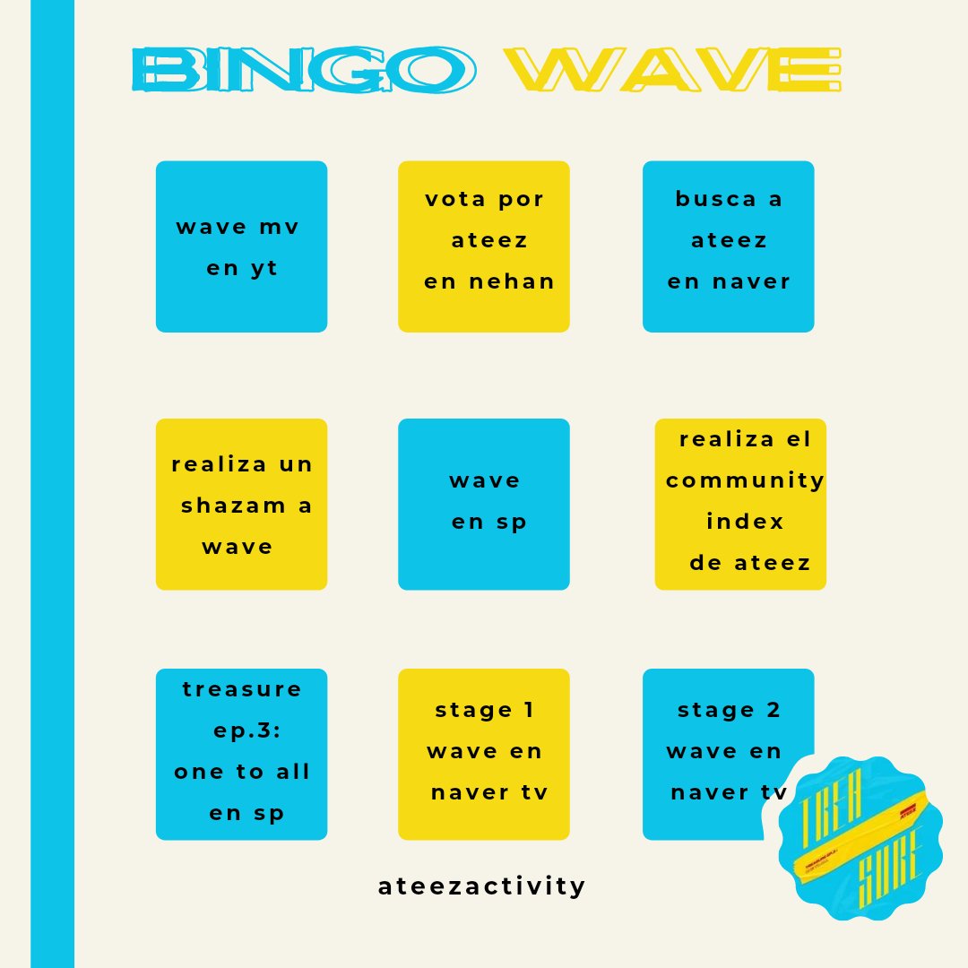 minkitito's tweet photo. 🌊 | BINGO WAVE

- by @ateezactivity 

#ATEEZ #에이티즈 @ATEEZofficial https://t.co/IvAMxUQjCM