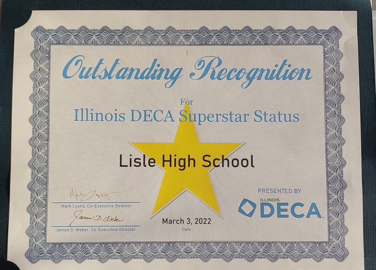 scott_waibel's tweet photo. Last weekend at the Illinois Career Development Conference (State), Lisle High School was awarded Illinois DECA Superstar Status. #lisledeca #maximizeyourmomentum https://t.co/354wzbnYXH