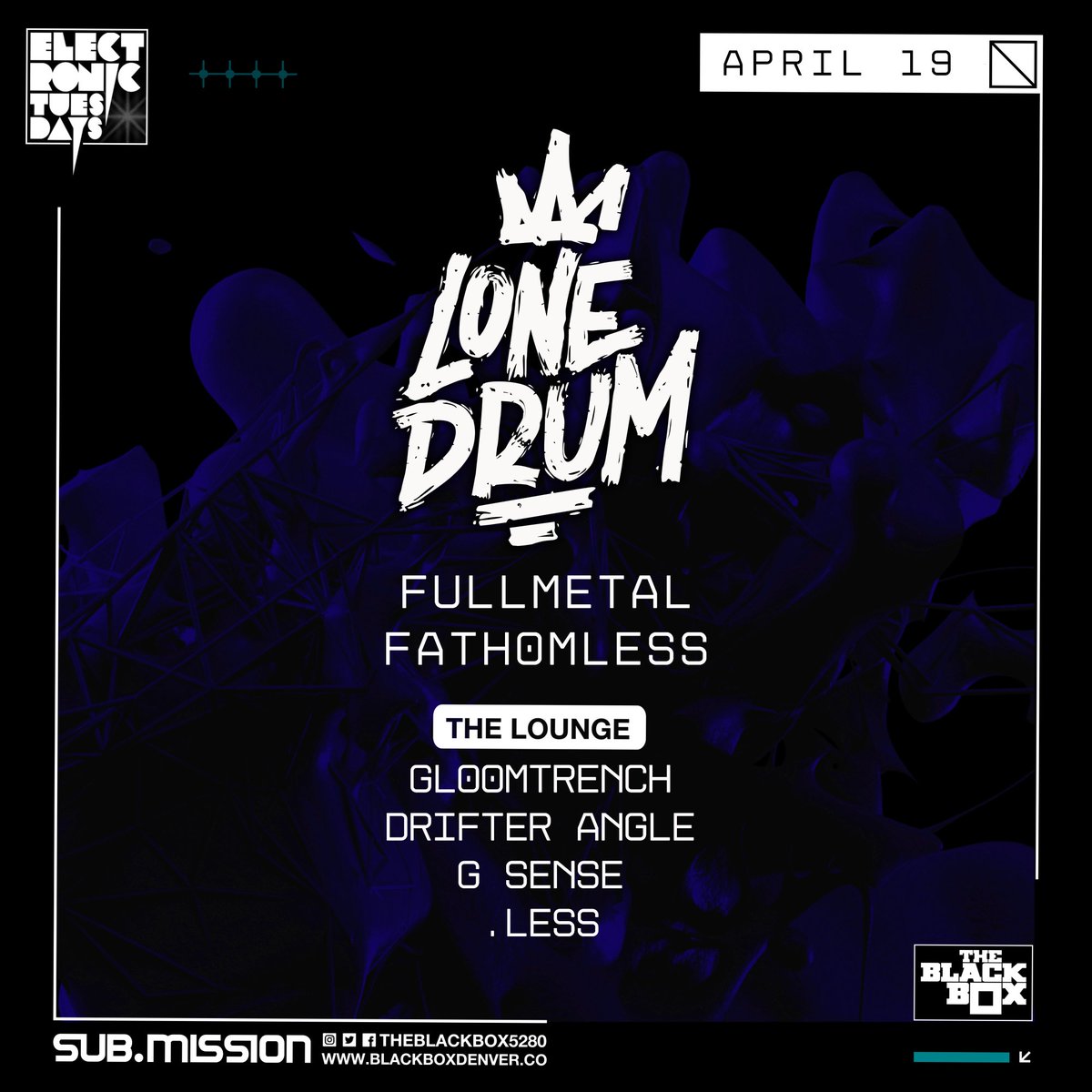 Denver we back at <a href="/TheBlackBox5280/">The Black Box</a> for E Tuesdays on 4/19 💜
bit.ly/LoneDrumApr19