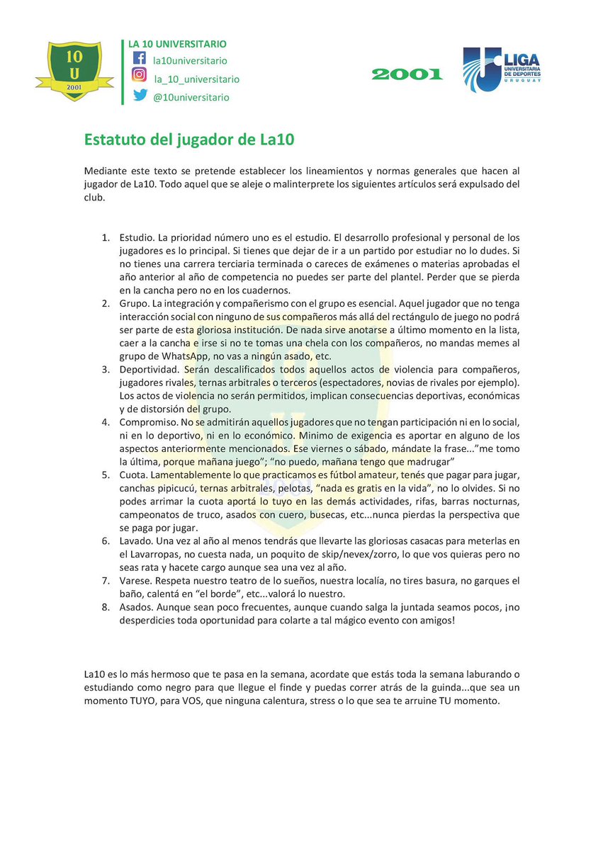 Todos los comienzo de año se suma gente nueva, es bueno recordar el estatuto de jugador de La10