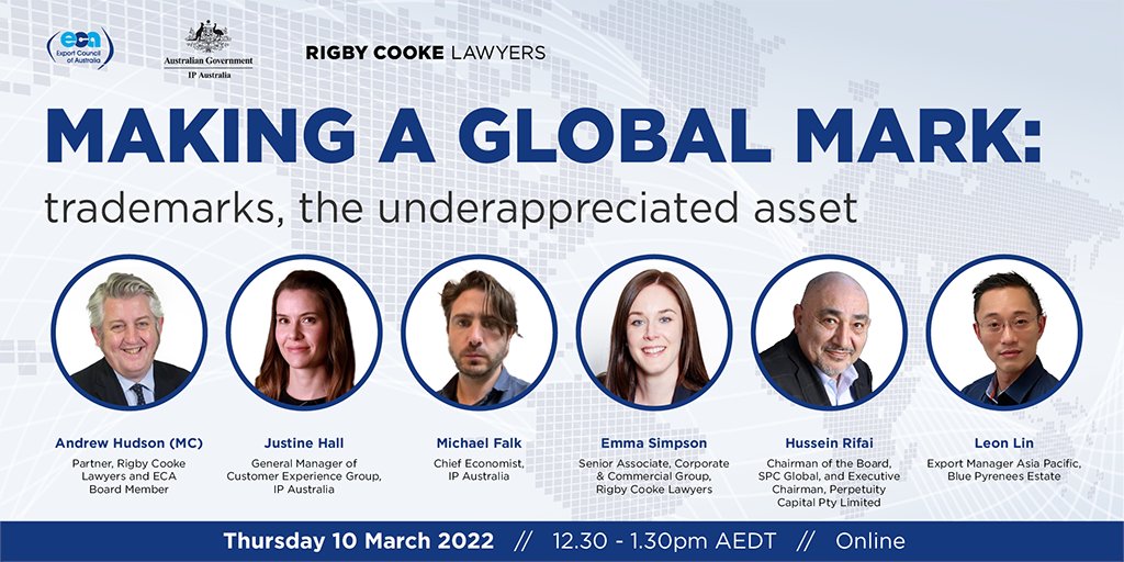 How do trademarks boost SME growth? Can IP rights benefit exporters? Our expert panel will answer your questions on IP and exporting. Join the webinar TODAY at 12.30pm AEDT! Hear from <a href="/IPAustralia/">IP Australia</a>, <a href="/rigbycooke/">Rigby Cooke Lawyers</a>, <a href="/SPCGlobalLtd/">SPC Global</a> and Blue Pyrenees Estate. RSVP: bit.ly/3hgsX8M