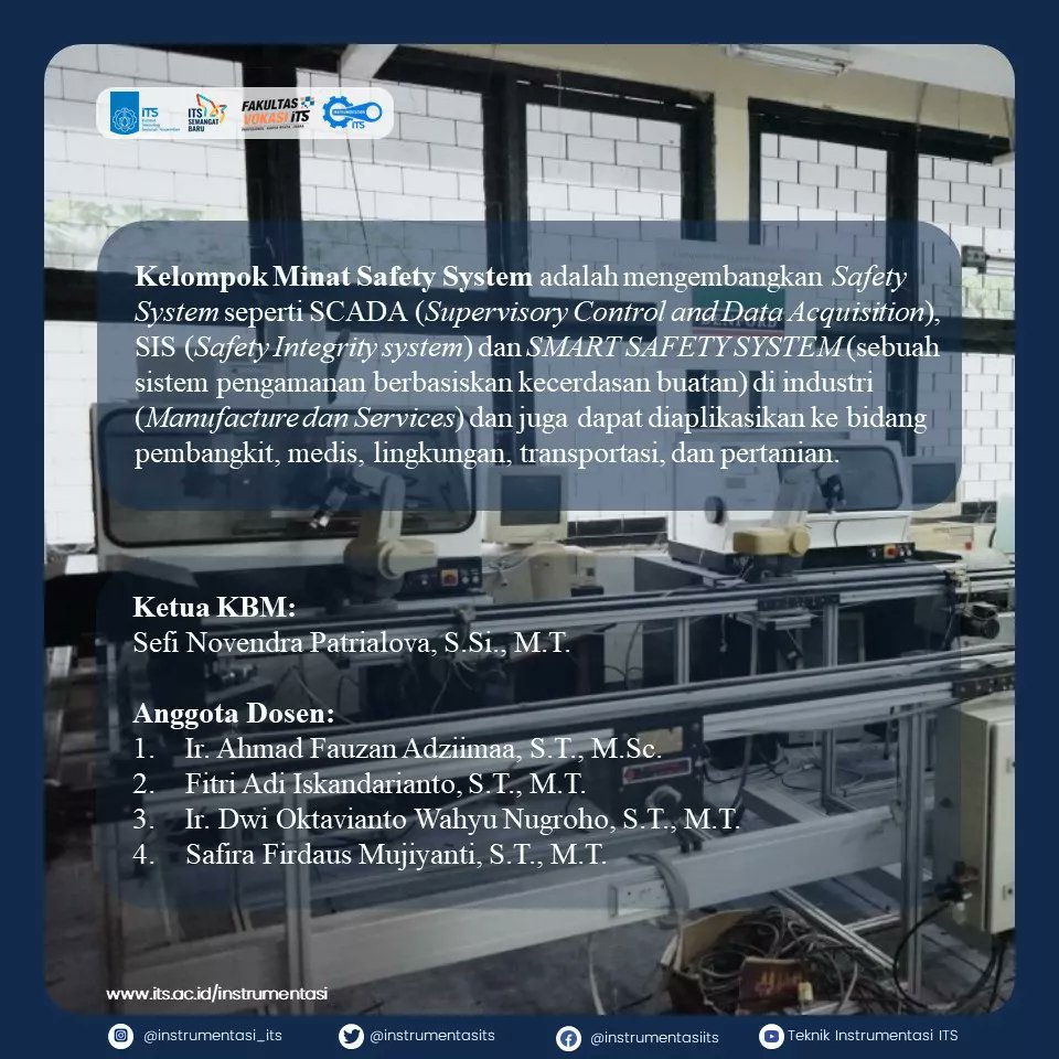Yuk intip apa itu KBM Safety System di Departemen Teknik Instrumentasi, Fakultas Vokasi, ITS. 

#ITSSurabaya #ITSCampus
#TeknikInstrumentasi #TeknikInstrumentasiITS #vokasiits #sarjanaterapan #instrumentasi