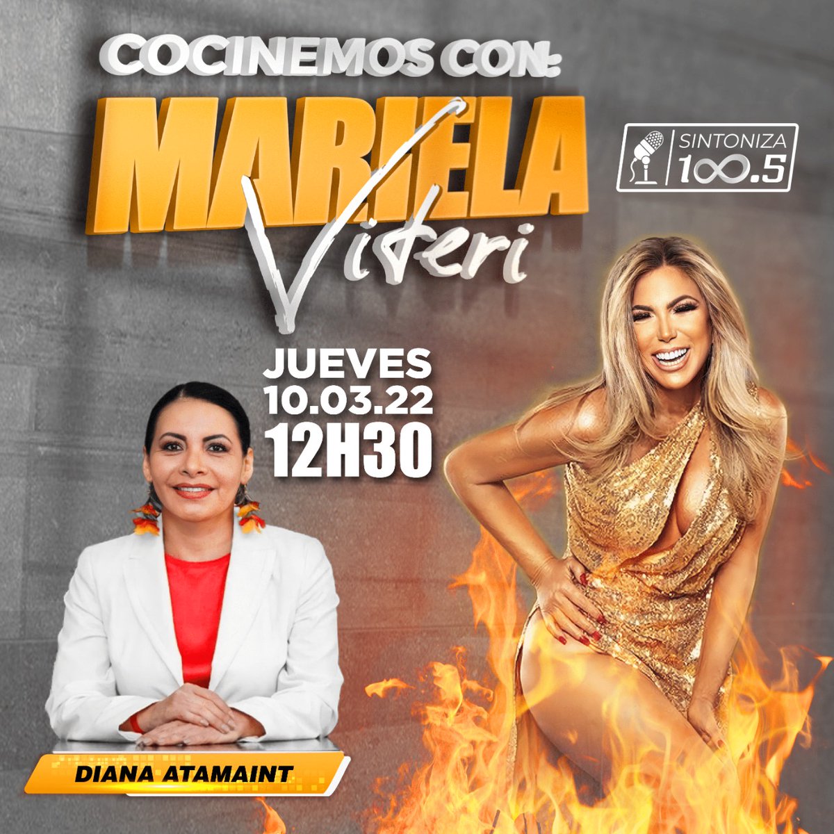 Invadimos TU PLANETA FM 🌍 100.5 

Este jueves 10 de Marzo 12H30/

#CocinemosConMariela junto a DIANA ATAMAINT
#ParaEscucharloDeCabeza en la radio más TOP de la FM <a href="/marielaviteri/">Mariela Viteri</a>