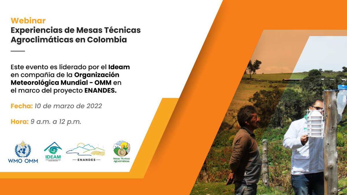 IDEAMColombia's tweet photo. Invitación 🔉

Webinar en el que se intercambiarán experiencias sobre el funcionamiento de las Mesas Técnicas Agroclimáticas en Colombia.
✅ Contará con la participación de países de Sudamérica.
✅ Si deseas participar, por favor enviar solicitud a:
mesaagroclimatica@ideam.gov.co https://t.co/rnj8bbzcL1