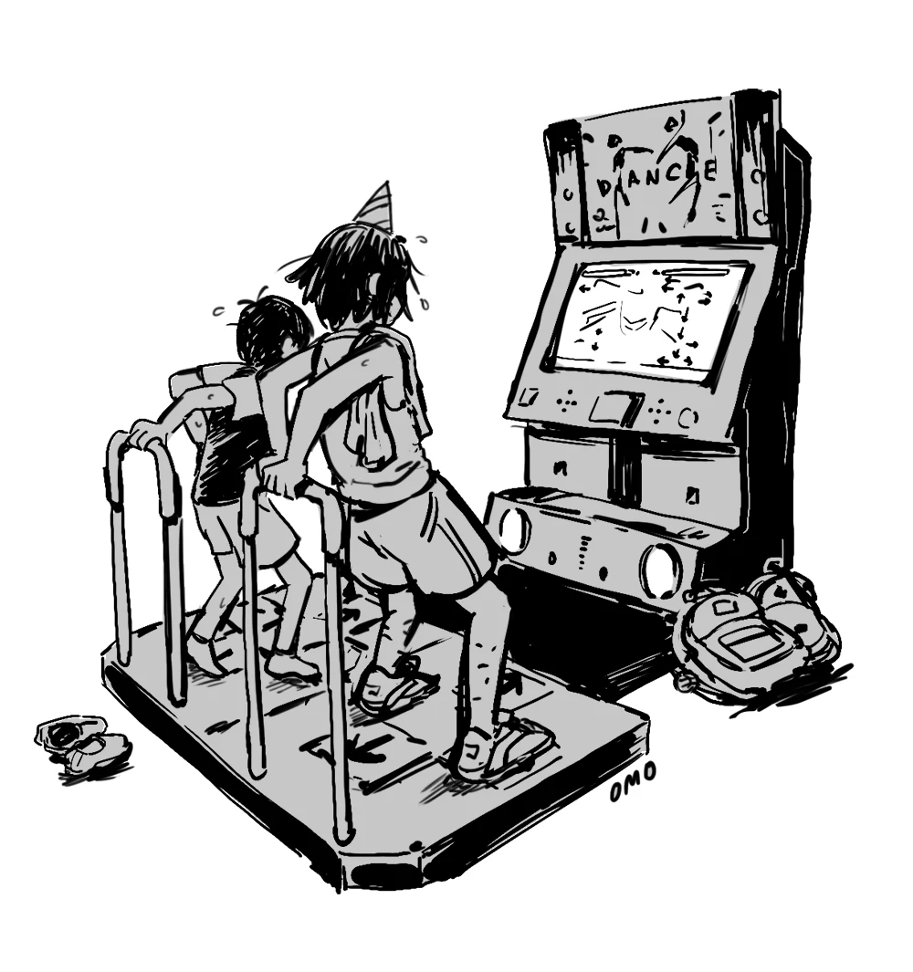 hourly_kel's tweet photo. kel and sunny playing dance dance revolution https://t.co/lW5dJvY4p7