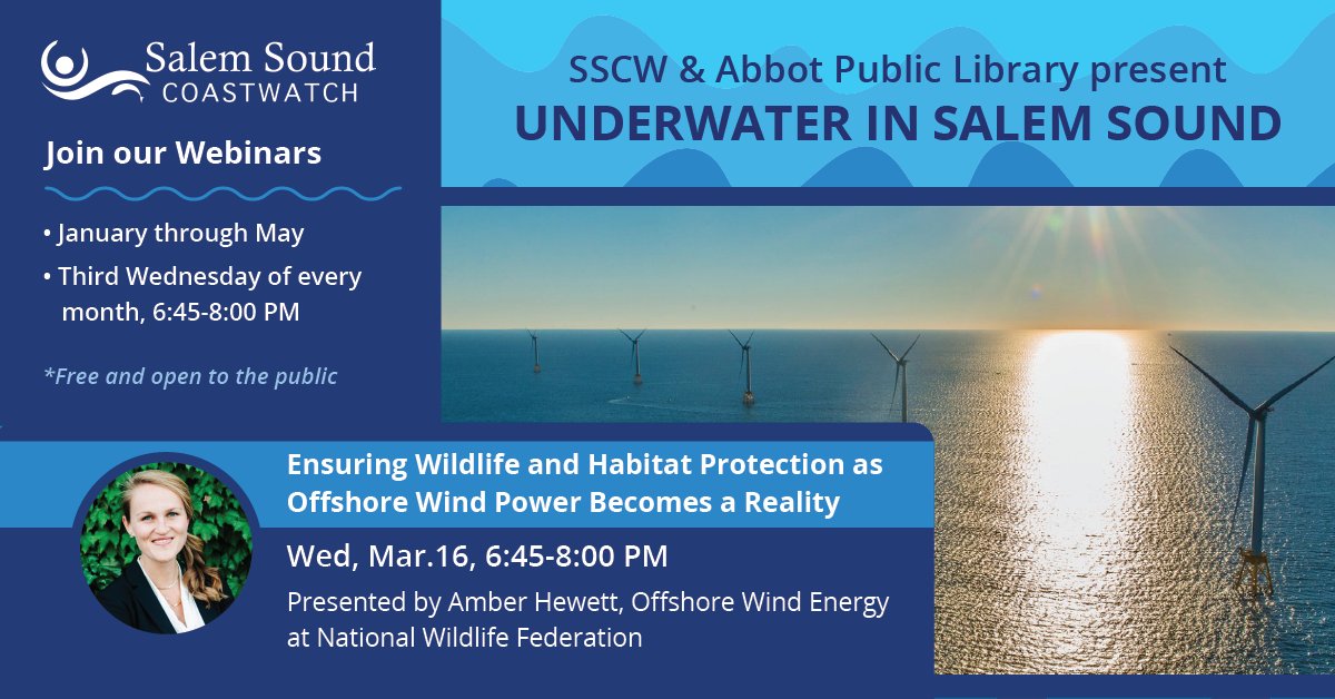 SSCoastwatch's tweet photo. Join us one week from today to learn more about Ensuring Wildlife and Habitat Protection as Offshore Wind Power Becomes a Reality, from Amber Hewett, Program Director for Offshore Wind Energy at @NWF.

Visit https://t.co/FvkrZnyjn8 and click the link under the event to register! https://t.co/fQL5A9qS4P