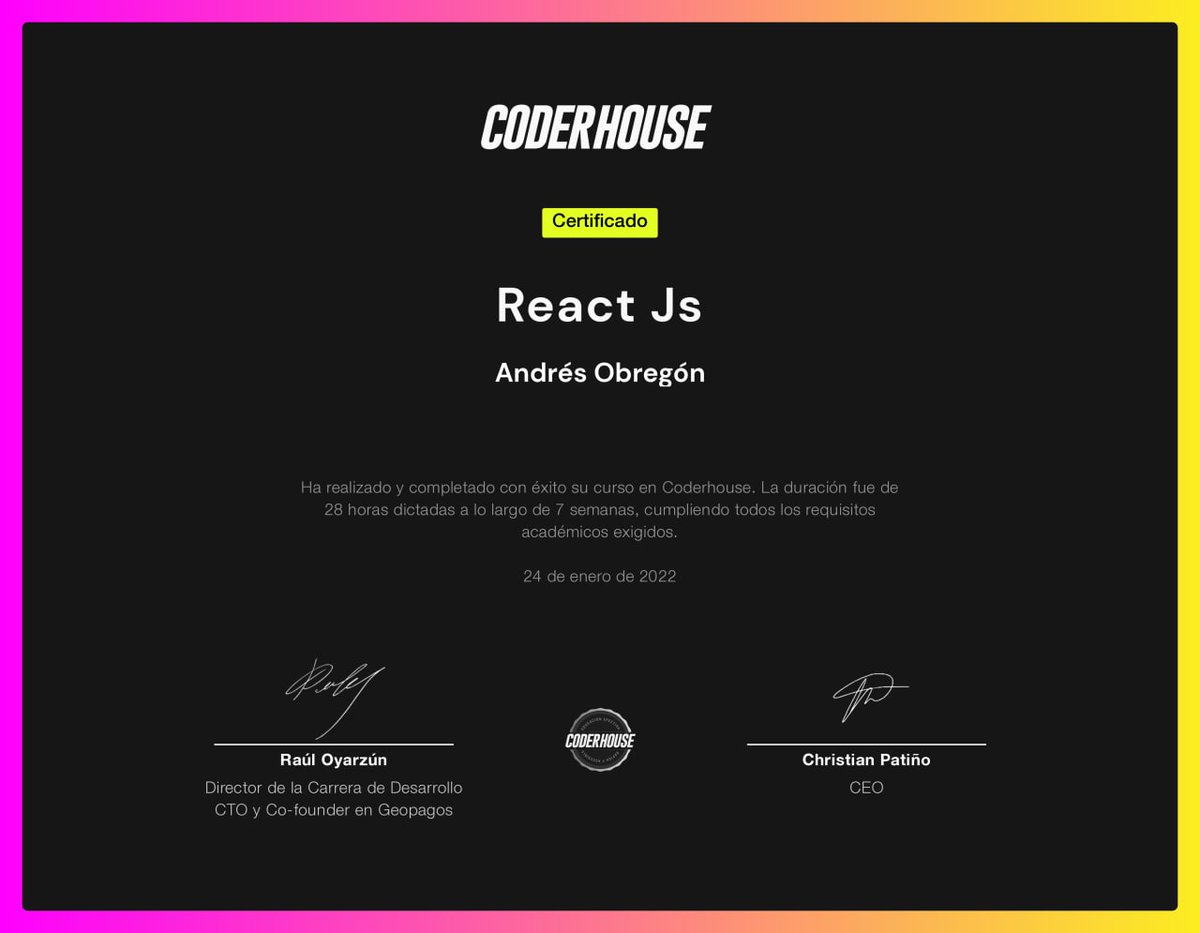 🥳 Terminé el curso de React Js.
#reactjs
