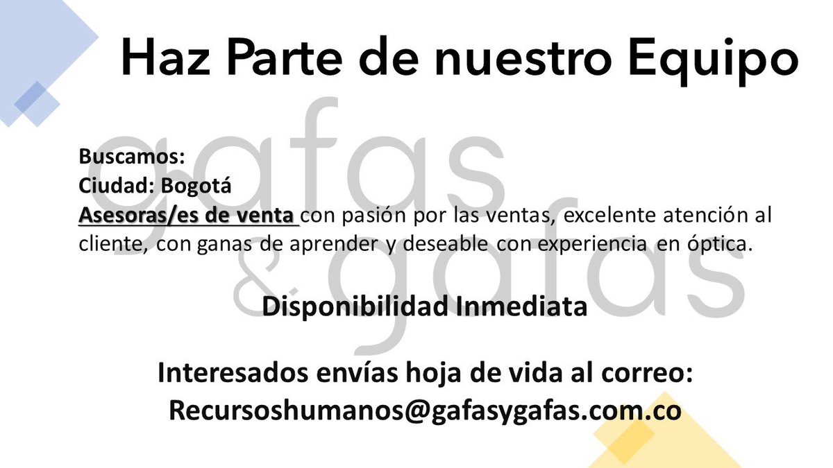 DavidGoHdz's tweet photo. Amigos ando en búsqueda de personal, por favor RT a ver si le llega alguien que le sirva y que nos sirva. #TrabajoSiHay #Asesocomercial #optometra https://t.co/4gnT00Jlas