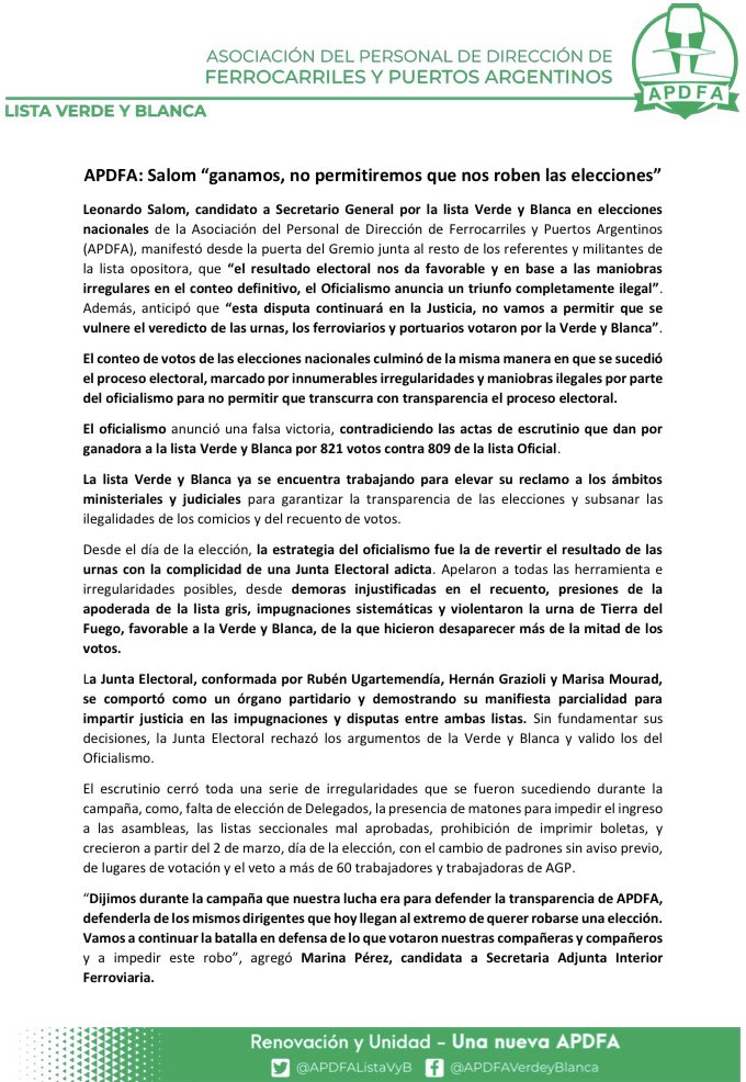 AgrupacionVyB's tweet photo. Comunicado oficial de la Verde y Blanca tras la finalización del conteo de votos, y la pronunciación de la Junta Electoral. https://t.co/7EVoVbNgSL