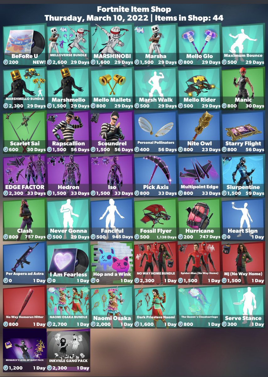 Fortnit03449972's tweet photo. #Fortnite item shop for Thursday March 10 2022 https://t.co/BDaeUkCbRS