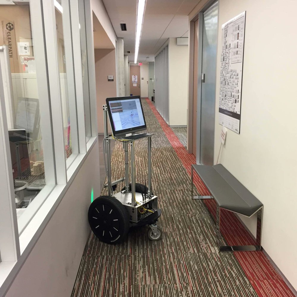 nickwalker_us's tweet photo. Some of the longest running research deployments use expensive, heavy duty platforms to navigate autonomously. This takes a lot of engineering effort, and it's still not completely robust. This BWIbot was defeated by a shiny bench. https://t.co/Ba2eBTzsjN