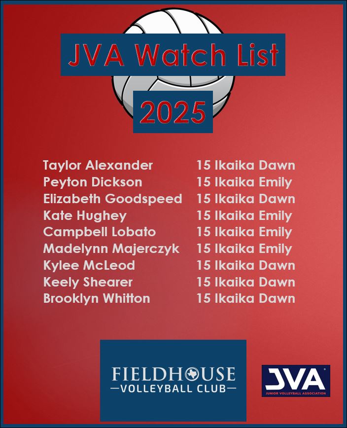 Fieldhouseohana's tweet photo. Congratulations to our Class of 2025 athletes named to the 2022 JVA Watch List! #GoFieldhouse #dothework https://t.co/ff96fEC6vK