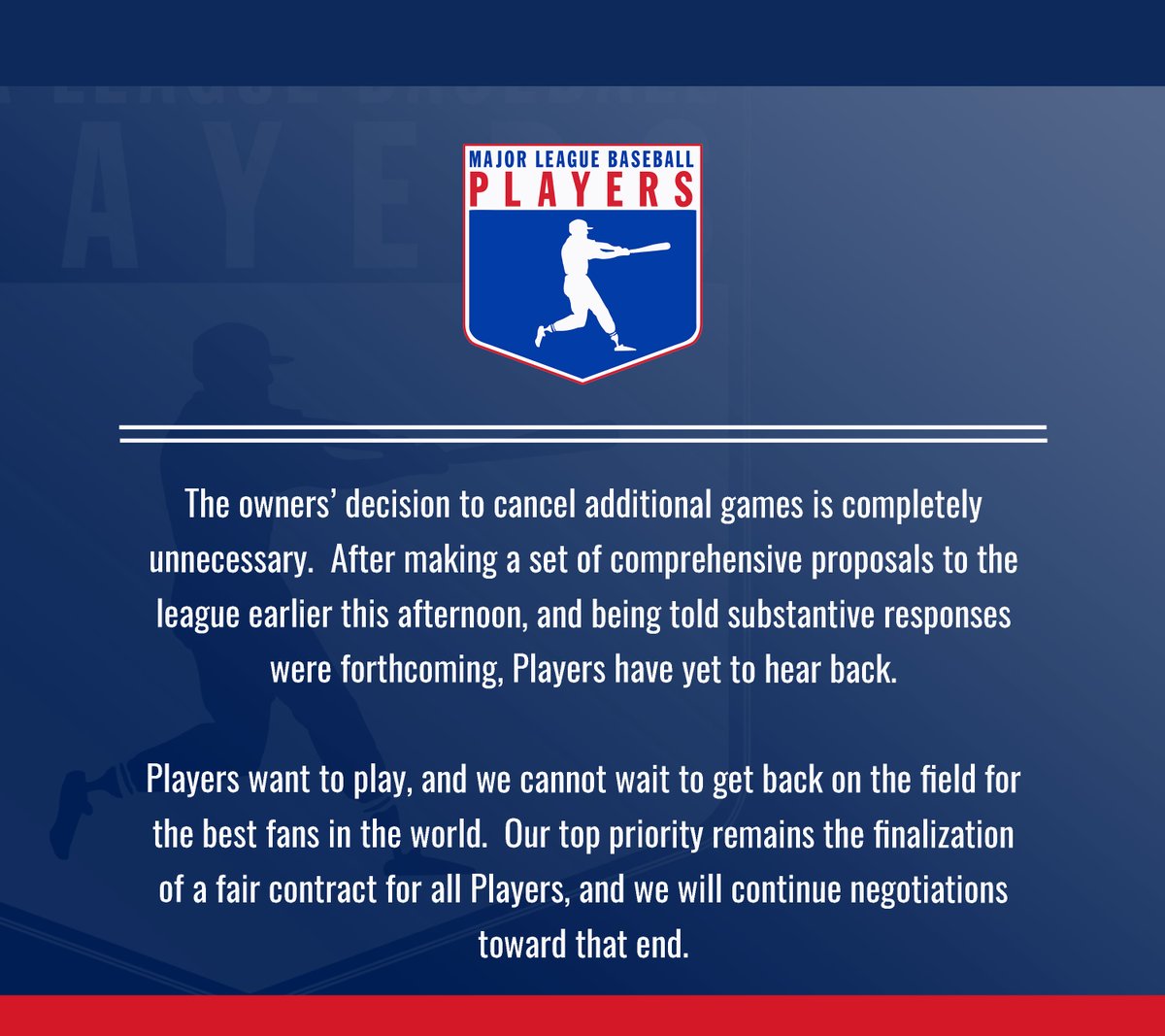 Statement from the Major League Baseball Players Association: