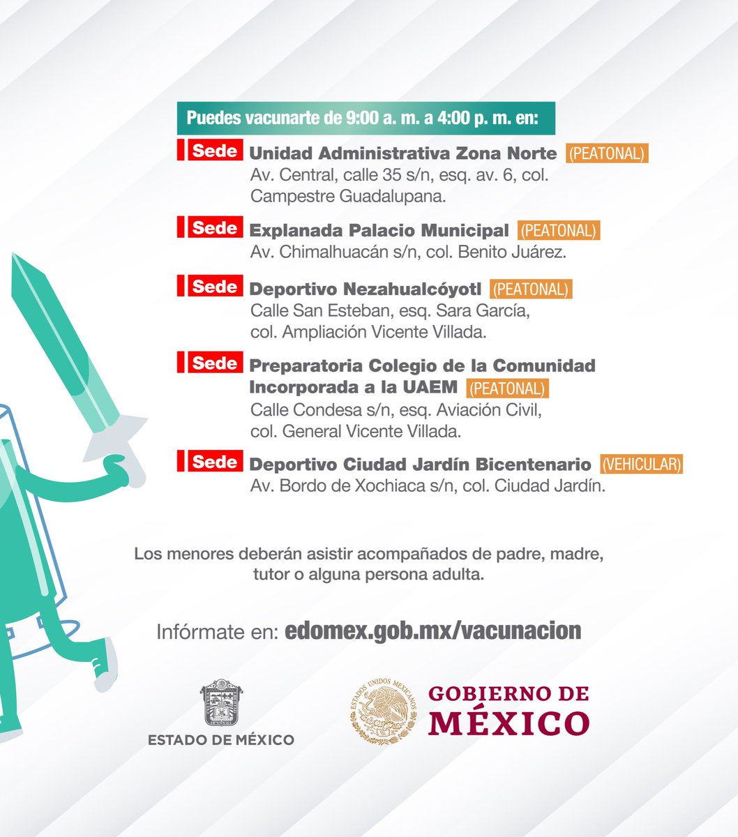alfredodelmazo's tweet photo. Del 10 al 18 de marzo aplicaremos la primera y segunda dosis a los menores nacidos en 2007 y de 15 a 17 años en #Nezahualcóyotl. #EstrategiaDeVacunación https://t.co/KOJfcwPxpA