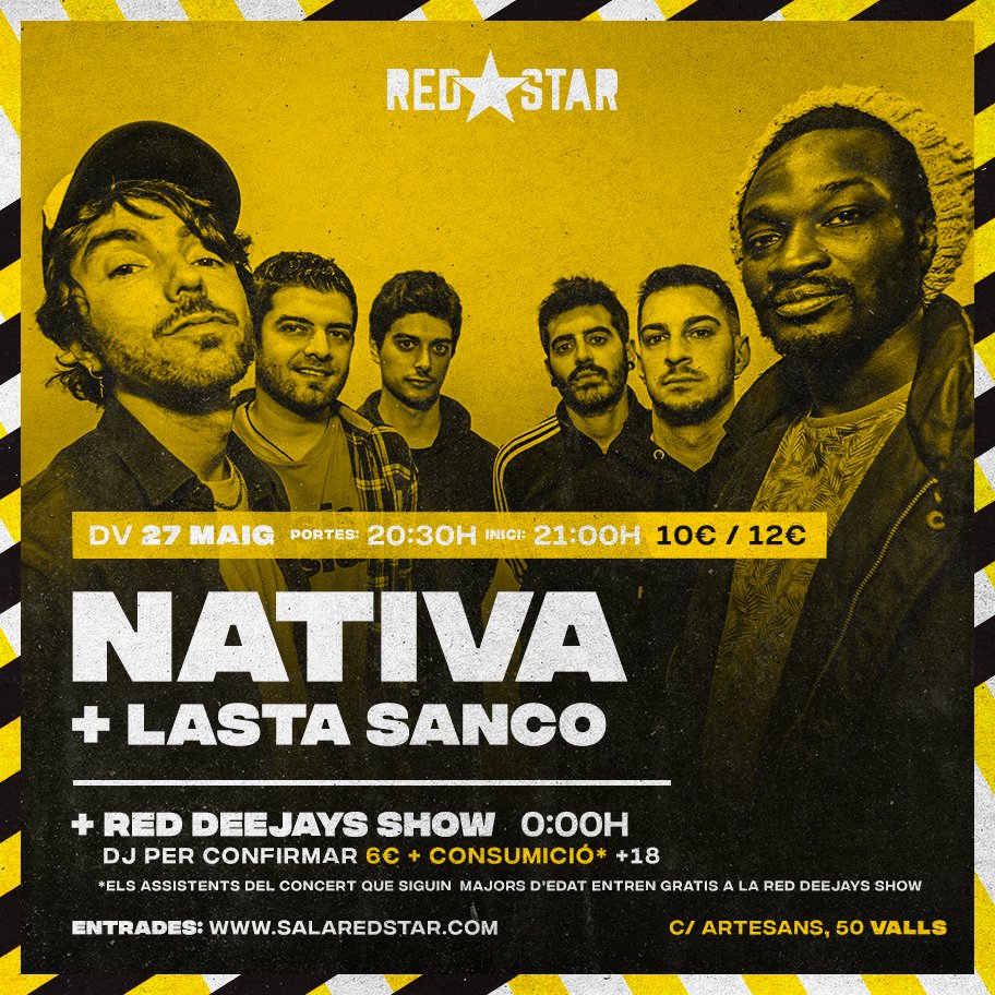 salaredstar's tweet photo. El 27 MAIG ballarem i saltarem a ritme de @oficialnativa, encapçalats per Senka, Júlio
 i Adri, ex-components de La Raiz. La Red es convertirà en una autèntica selva! @lastasanco pujarà encara més el to mestís d'una nit per recordar! 🔥

🎟  Entrada a https://t.co/1TMylPKytO https://t.co/dA4faUia6Z