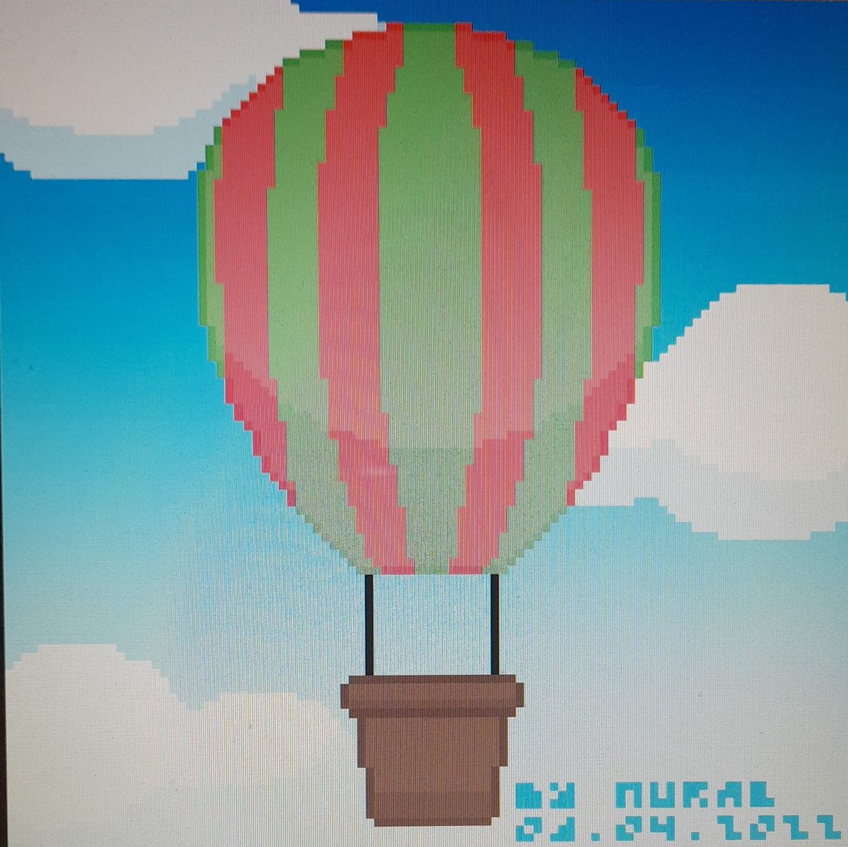 nuralsblog's tweet photo. A hot air balloon is in the sky. The color is matched with Madison Garnetty color palette.
#HotAirBalloon #art #pixelart #dailydrawingchallenge #finalrecreatedversion #NuralsBlog https://t.co/xMJm0fq8tj