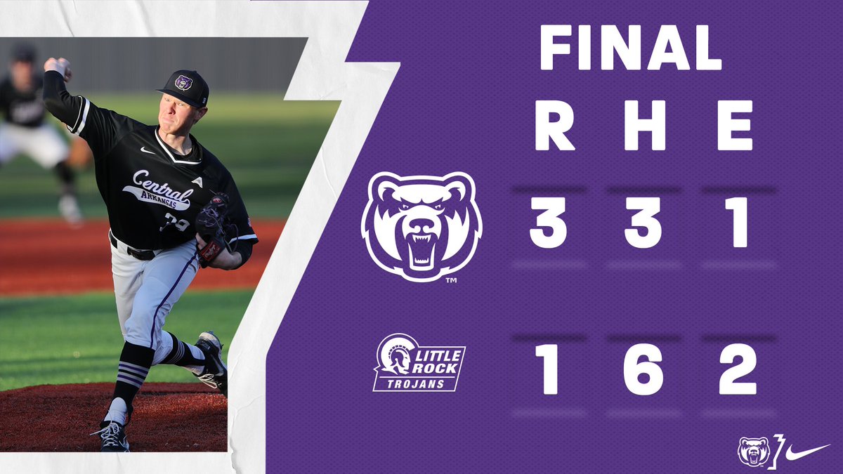 UCA takes Round 1 of the <a href="/I40_Showdown/">Governor's I-40 Showdown</a> 3-1 at The Bear. Jesse Barker with the win in 1st career start, Andrew Shoultz with his 2nd save. RBIs from Mendolia &amp; Harris #BearClawsUp