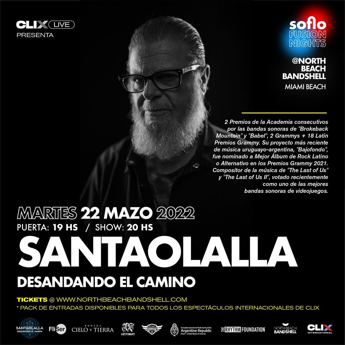 ghoghos's tweet photo. #DesandandoElCamino lo nuevo de @gustavosantaolalla en #Miami! 
.
@northbeachbandshell  🗓️ Marzo 22 - 8pm
.
🎫 Tickets: https://t.co/2ZR1CHdtcI

.
#miamiflorida #miamilife #conciertos #argentinosenmiami #argentinosenmiamibeach #latinosenmiami #rocknacional #rockargentino https://t.co/yNsHh3FtbB