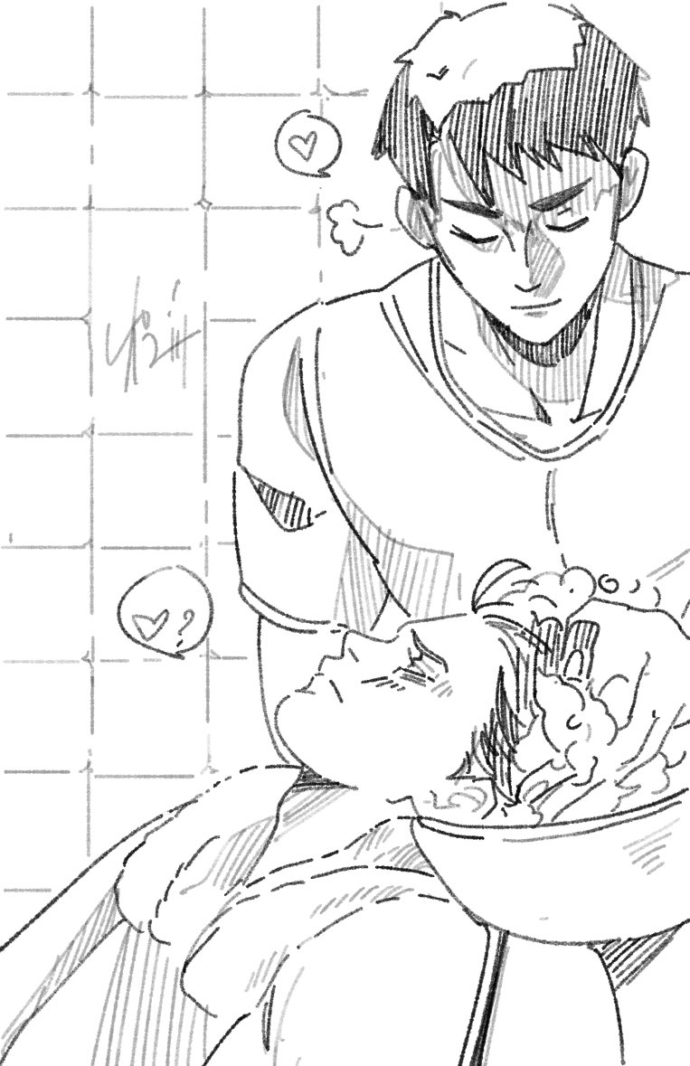 kannibal's tweet photo. From caro-chan's gorgeous snippet of Toshi washing a sobering-up hot mess Tooru's hair. 

"How can you still love me after this?"

"I spent the better half of a decade getting you to consider me, i'm not letting you go." #ushioi https://t.co/FIKhqDnzbK