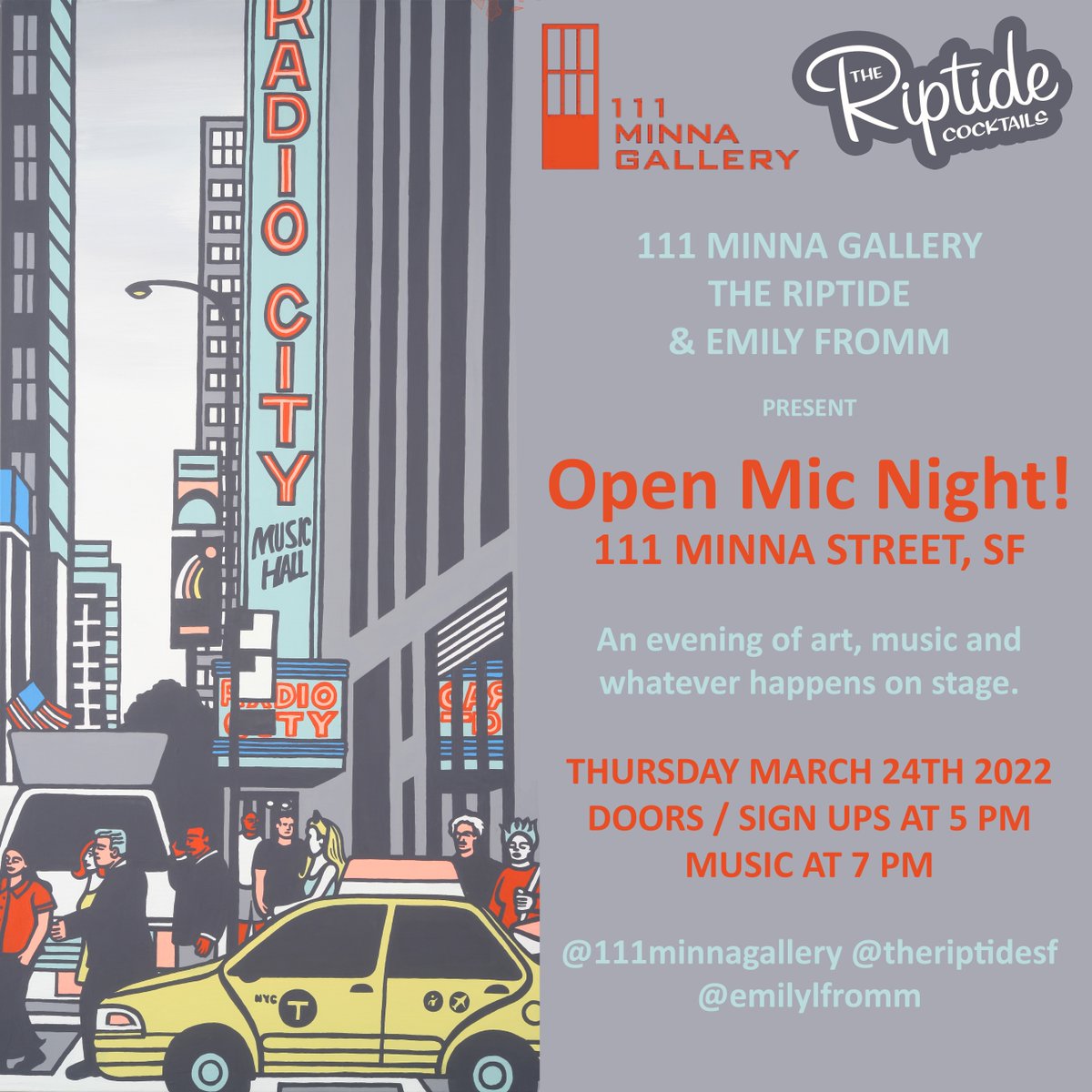 More Fromm, Local Artists, &amp; Minna in the News - mailchi.mp/111minnagaller…

Join us on March 24th for an Open Mic night alongside Emily Fromm's fantastic work! Check out some other amazing stuff in the city, too!