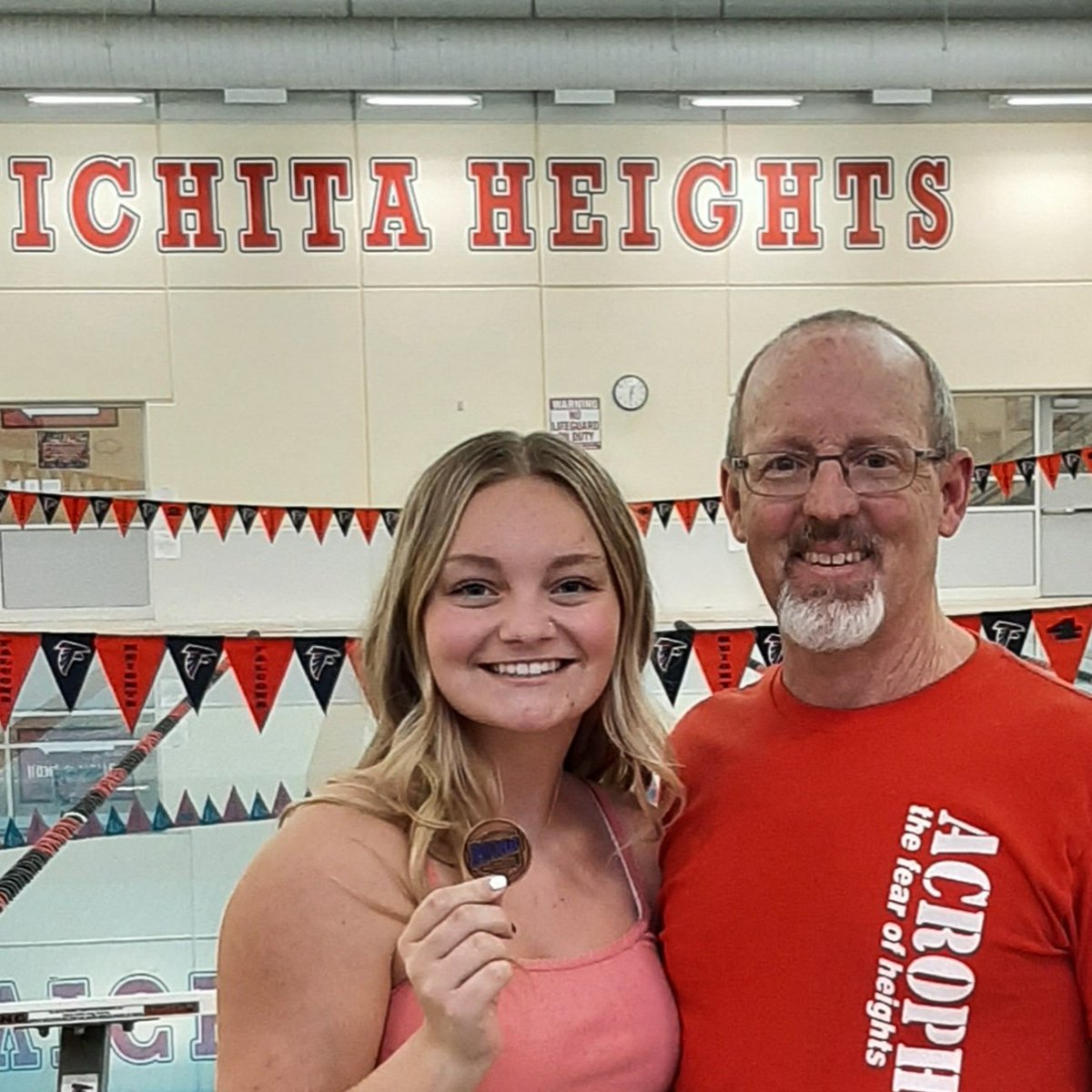 WHTSwimming's tweet photo. Great to have Heights Alum @BroadrickCindy stop by and show off her medals from NJCAA Nationals. Cindy medeled in all her events this past weekend for Barton CC Swimming. #falconsatthenextlevel @FalconFlip92 https://t.co/Ht5B867vLd