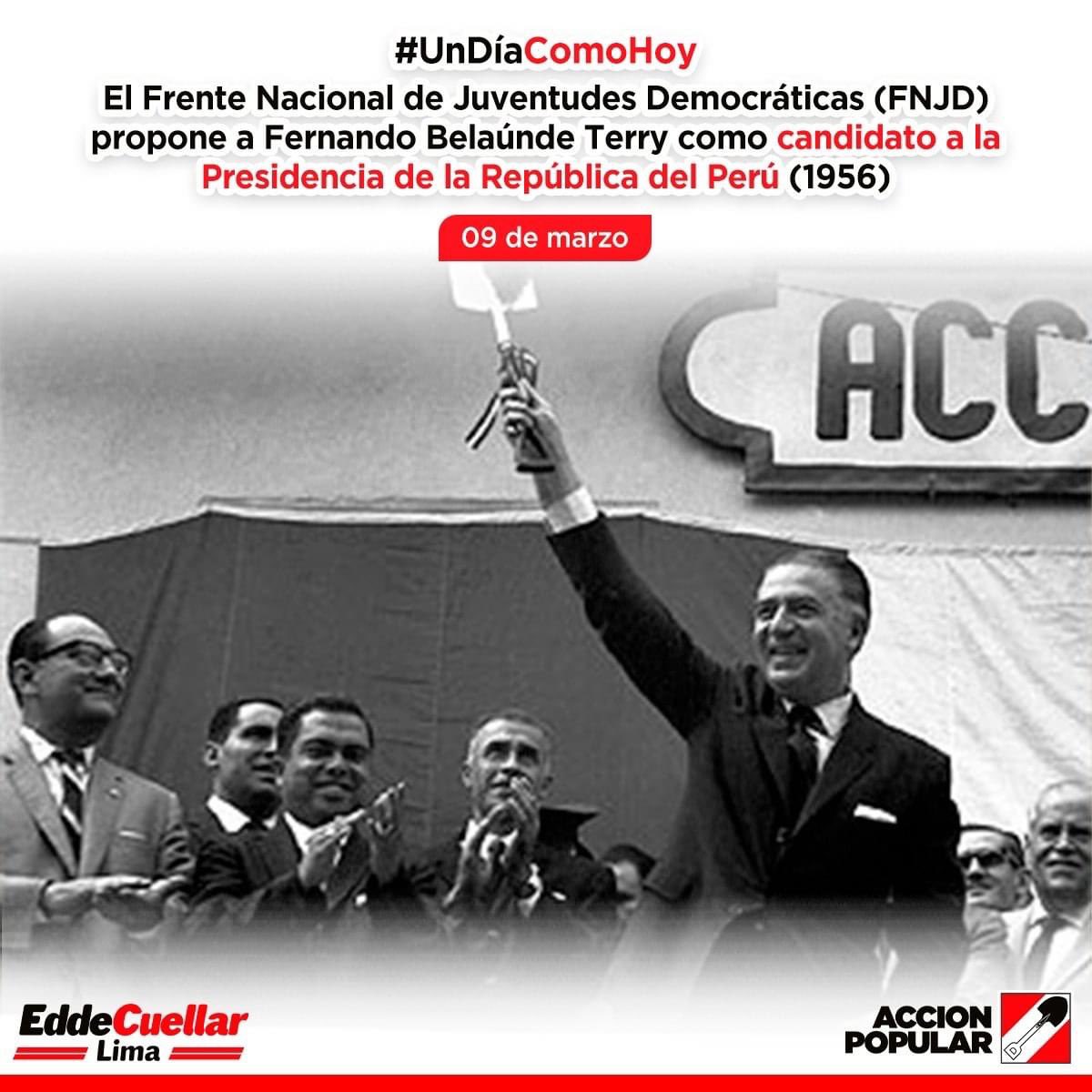 EddeCuellar's tweet photo. #Efemerides
#UnDíaComoHoy

El Frente Nacional de Juventudes Democráticas (FNJD) propone a Fernando Belaúnde Terry como candidato a la presidencia de la República del Perú. 

#EddeCuellar
#alcaldebicentenario
#Alcalde https://t.co/o701dE6GC4
