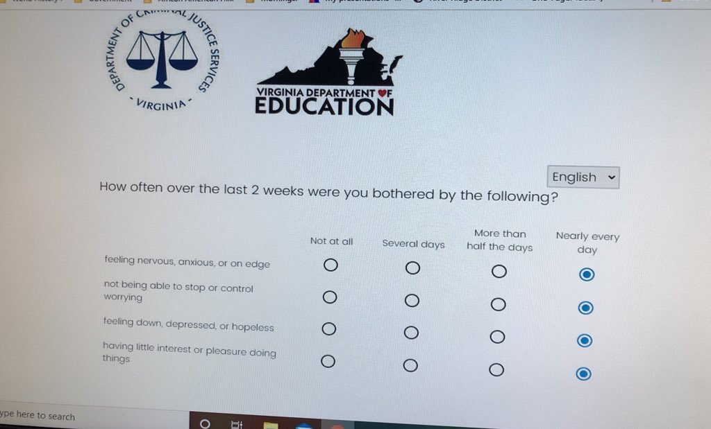 Completed the School Climate Survey today. What exactly is the VDOE gonna do to help/solve the anxiety and burnout we’re ALL feeling? 

Here are a list of things I need at the moment:
-More time 
-More money
-More respect
-Fewer meaningless surveys 
-Fewer meaningless tasks