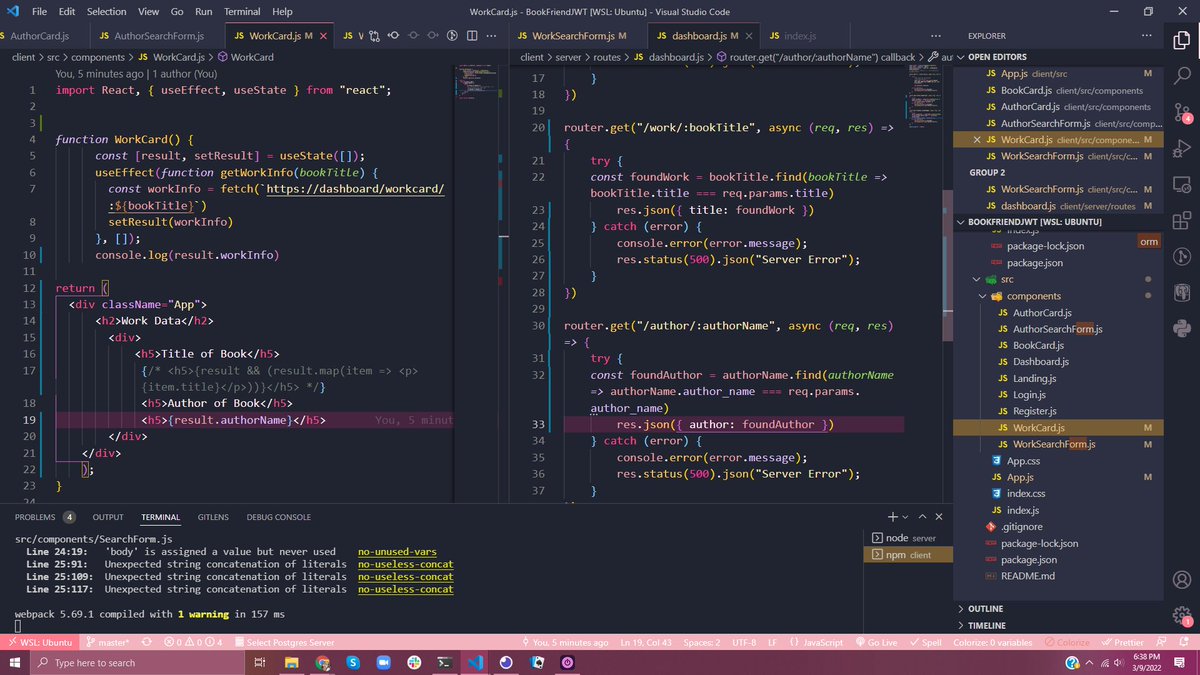 MakeItBreaux's tweet photo. [47/100] Spent all day super confused. Why am I trying to fetch the Works page on the Work page that is already being rendered? Why do props confuse me so badly? What is even the deal with useContext( )? WHY IS THIS SO DIFFICULT OMG I'M GONNA CRY.

#ReactJS #nodejs #Express https://t.co/j7SNTCEgrH
