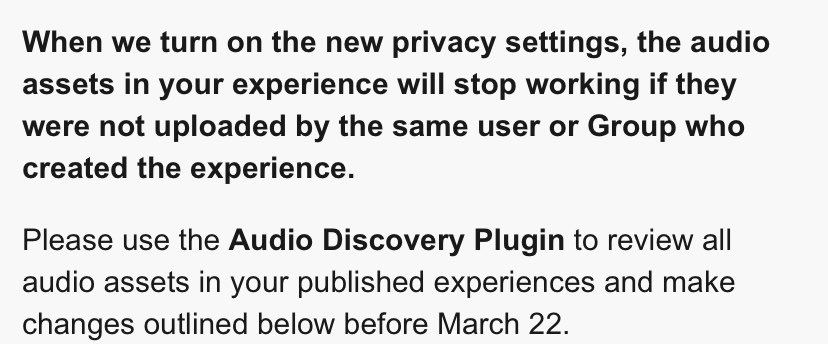 Update] Changes to Asset Privacy for Audio - Announcements