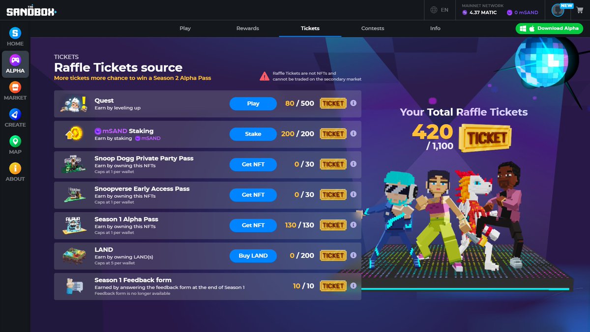 Lineorb's tweet photo. @TheSandboxGame I just participated in the daily #SandboxAlphaS2Contest for a chance to earn up to 1,000 $SAND! Starting March 9 -  Show your Raffle Tickets. Check out my screenshot below! 👇 #SandboxAlphaS2 https://t.co/7moIxuHdvW