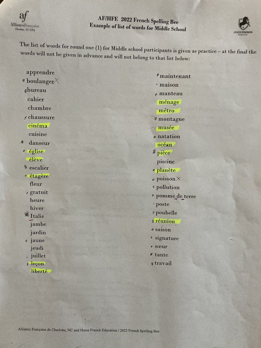 MmeTeixeira's tweet photo. SMS will participating for the 1st time in the annual French Spelling Bee sponsored by the Alliance Française de Charlotte. Today we tooktime to make sure we were ready for tomorrow. In round 1 we are provided with a list. #SoProud #Risktakers @smfalcons @RockHillSchools https://t.co/Ni97o6dhpS