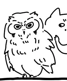 資料を見て描いたフクロウと
見ずに描いたフクロウ 