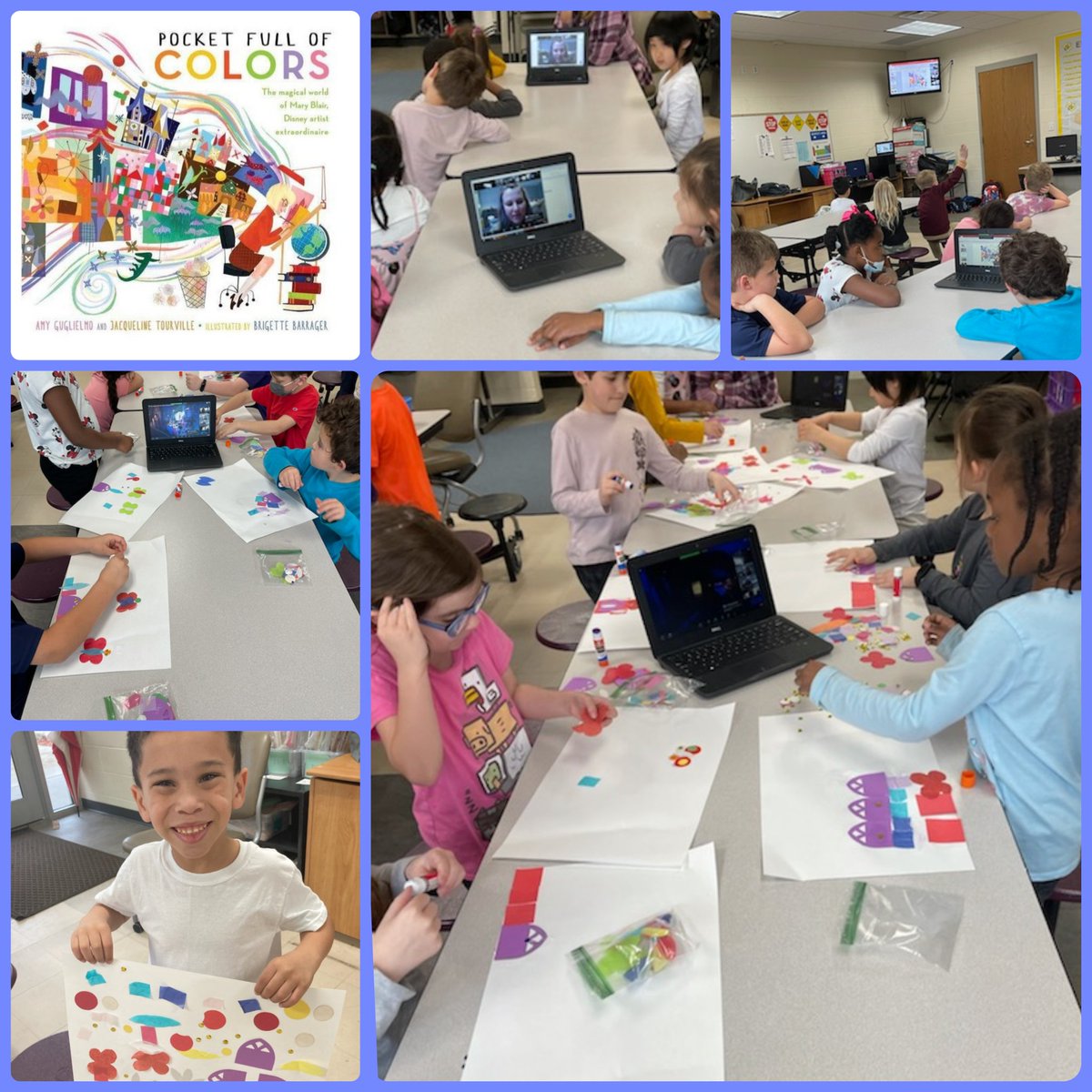 Ms. Jennifer/JCPL read POCKET FULL OF COLORS to our Middles & Littles 🎨 then they made some colorful art ❤📖 @JCPublicLibrary @Jennylapluff @jatourville @amyguglielmo @missbrigetteb #MaryBlair #VividWildColors #EveryShadeEveryHue   📚❤#WeLoveBooks #ReadToMe