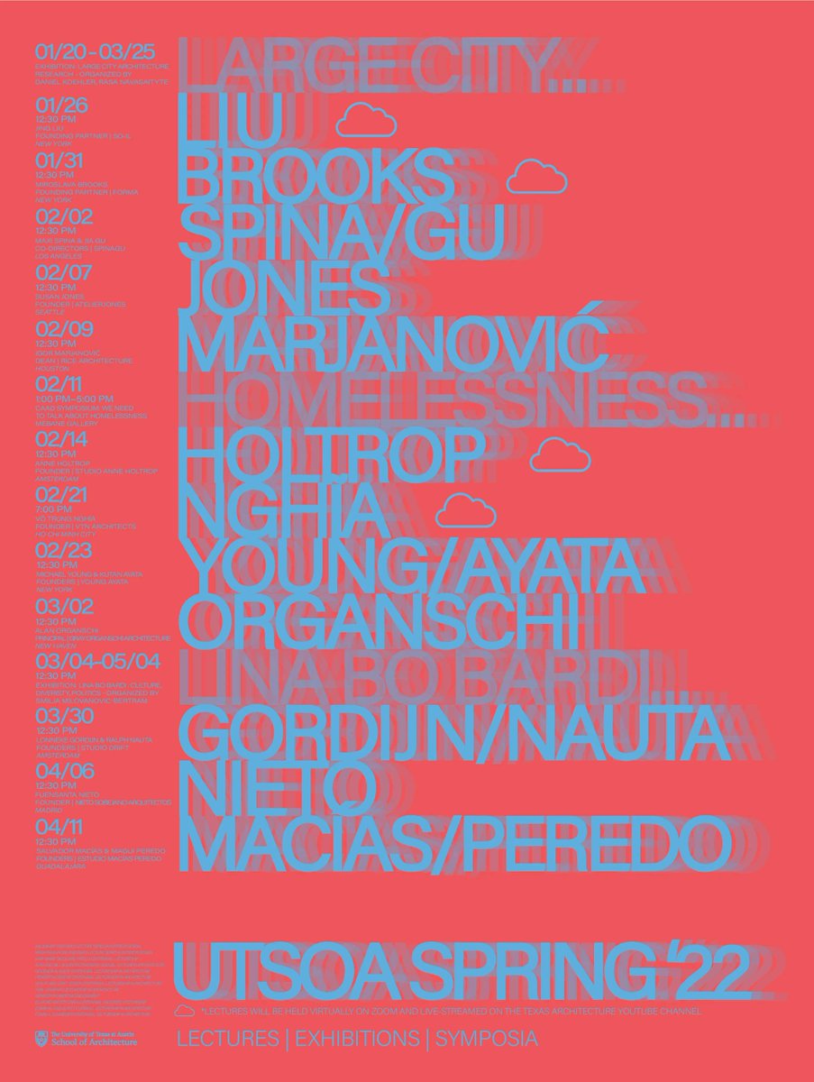 archinect's tweet photo. Get Lectured: University of Texas at Austin, Spring '22 

https://t.co/XuAw32wXur

#GetLectured #ArchitectureSchool @UTSOA https://t.co/W3IdiQ52mb