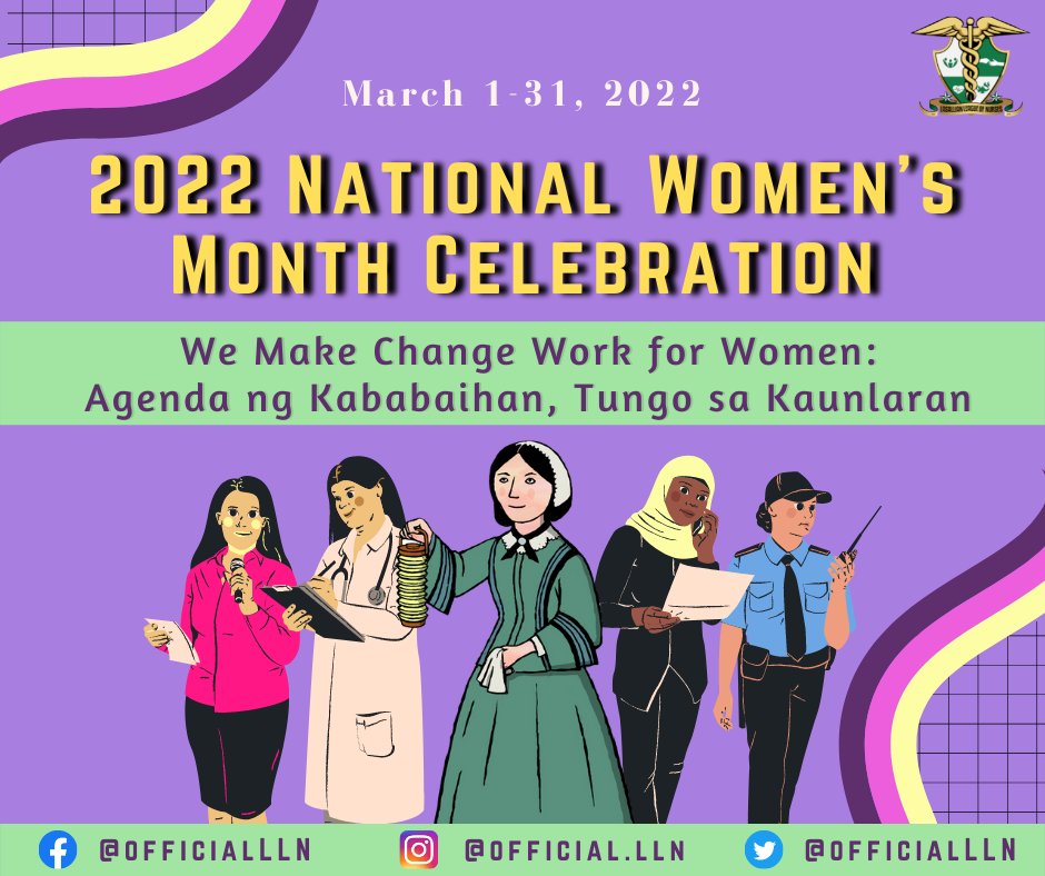 officialLLN's tweet photo. Happy Women's Month! 

Lasallian League of Nurses joins the National Women’s Month theme of We Make Change Work for Women: Agenda ng Kababaihan, Tungo sa Kaunlaran. 💜💖

#LLNWeMakeChangeWorkForWomen
#MabuhayAngMgaBabae🙌🏼
#InternationalWomensDay 💜 https://t.co/RCRPMIAVk1