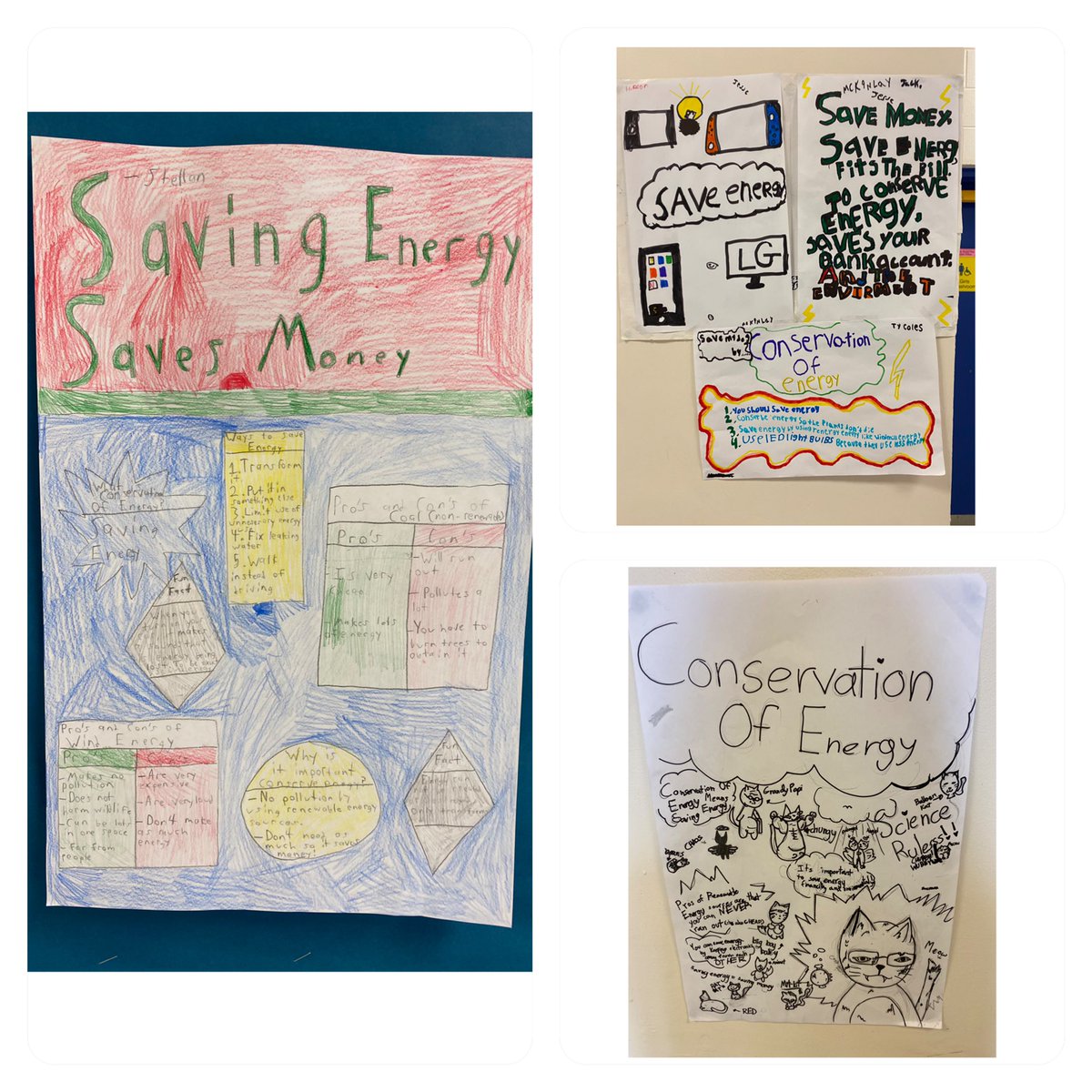 MissMHazzard's tweet photo. 5-1 has been working hard on their Conservation of Energy posters! We’ve been learning about what it means to be conscious energy users and coming up with strategies to save energy and protect the environment!  @LakeshorePS #science #education #environment https://t.co/iZxyJ8oV1U