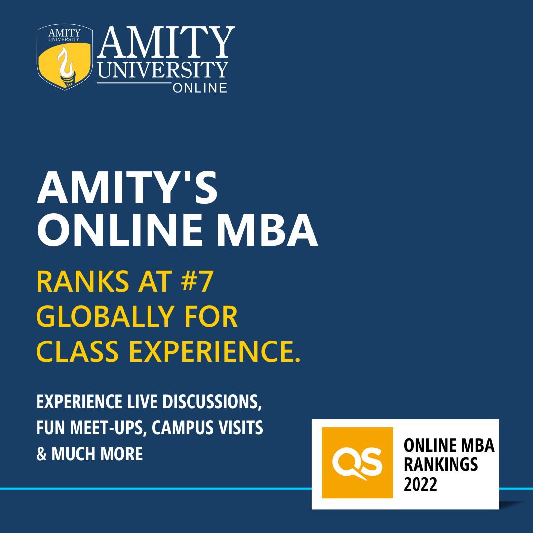 Amity’s Online #MBA scored 89.7 out of 100 for class experience and is ranked 7th globally in-class experience by #QS Online MBA Rankings 2022. Live interactions, discussions and tech–support make the class experience exciting for learners. bit.ly/3qxq60U #AmityOnline