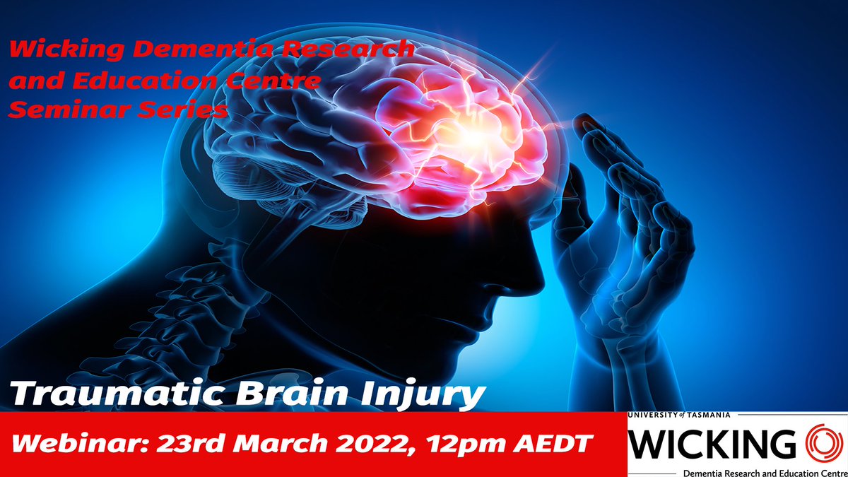 Wicking Centre Webinar on Traumatic Brain Injury
Wednesday 23rd 12pm AEDT

Gain awareness of what Traumatic Brain Injuries are, as well as learn some facts about how common they are and how they might impact other aspects of your health.

Register here: utas.zoom.us/webinar/regist…