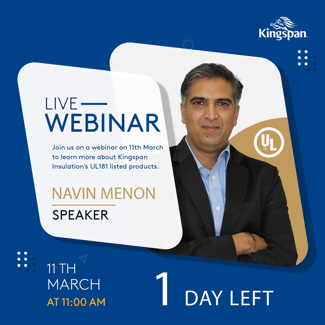 KingspanIns_ME's tweet photo. 1 day to go! Join our Technical &amp; Business Dev. Manager to learn more about Kingspan Insulation's UL181 Listed products! 

Register now: https://t.co/YHSakX1sMi https://t.co/Hg0qdnMPr9
