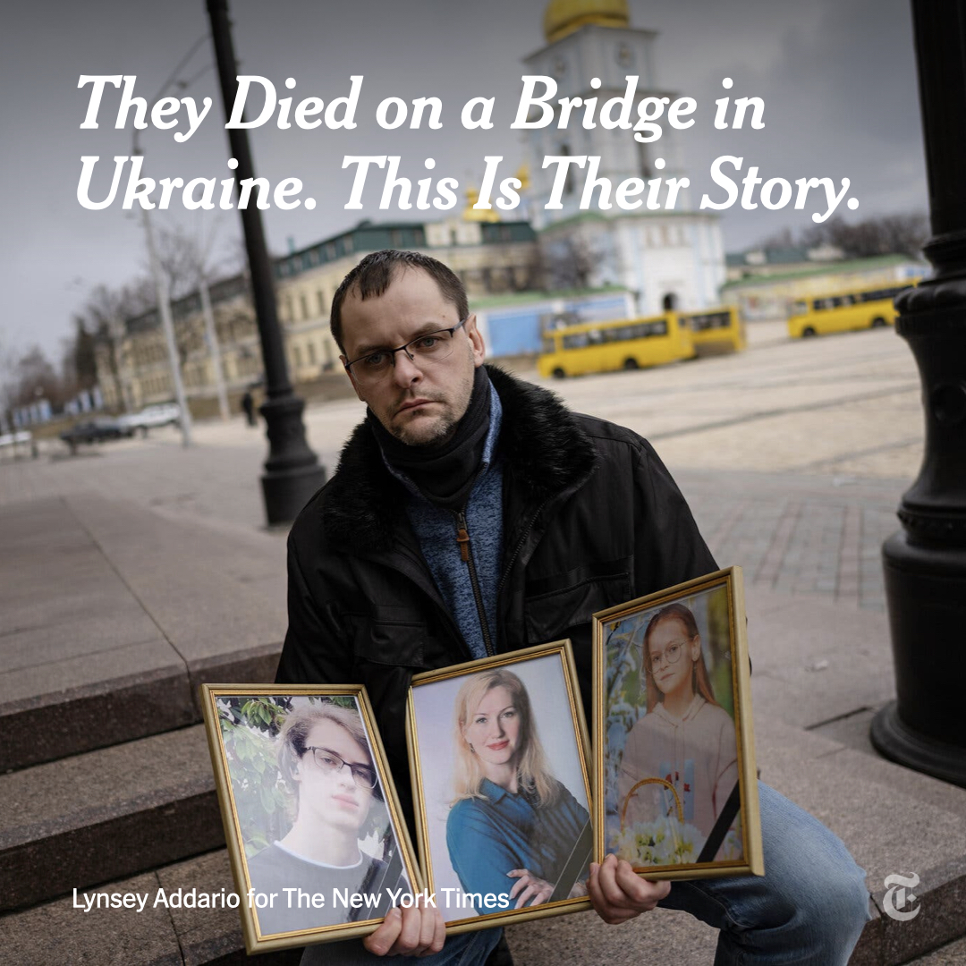 Tetiana Perebyinis and her two children were killed trying to dash to safety, a moment captured by a New York Times photographer. Her husband describes their lives, and their final hours. nyti.ms/3MAtJw3